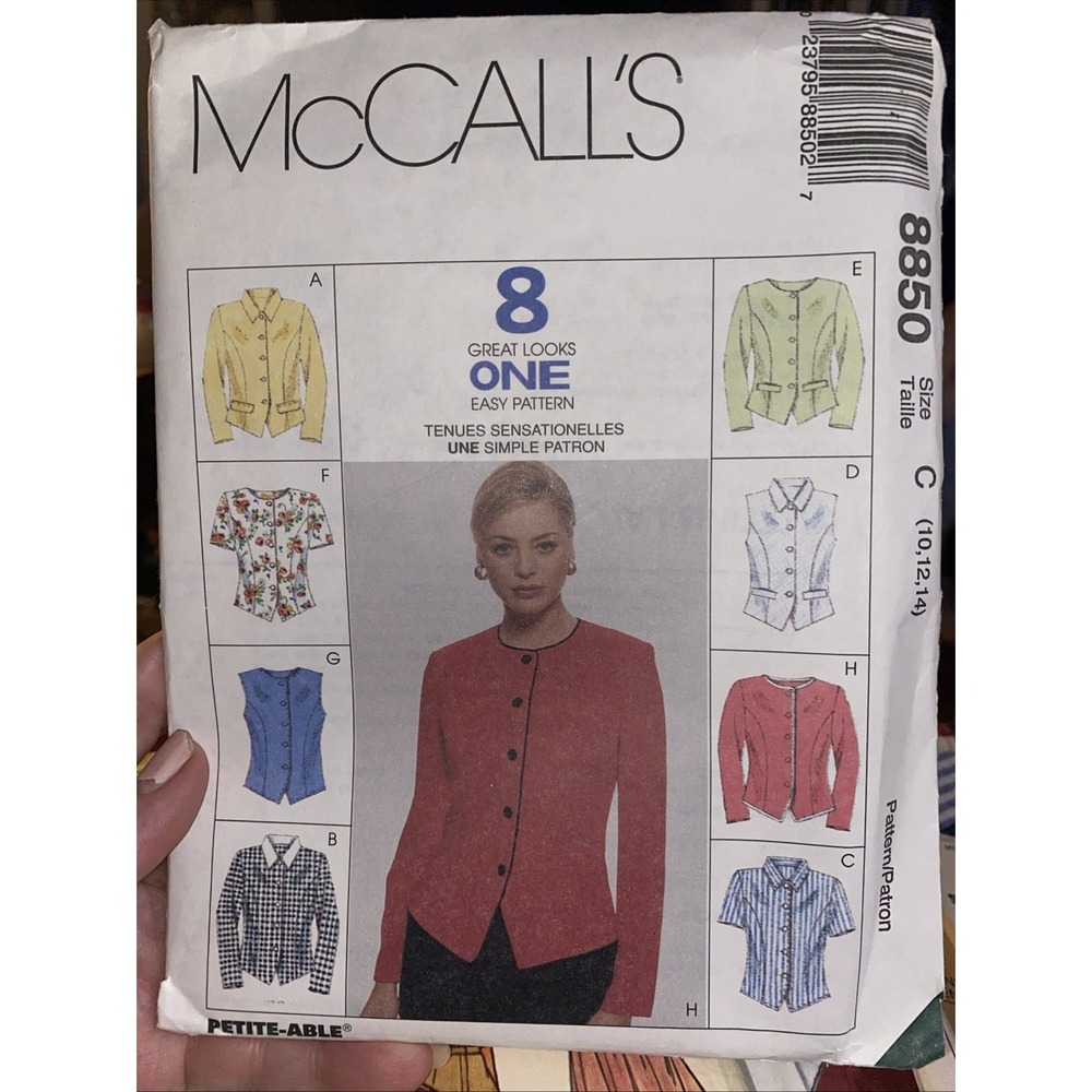 McCalls 8850 Button Front Top Pattern Misses Size 10-14 Uncut 1990s Vintage